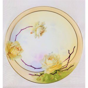ROYAL RUDOLSTADT Prussia Yellow ROSE PLATE 7 5/8" Hand Painted Purple Stems Gold